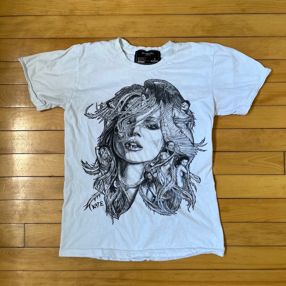 DOMREBEL Montreal Kate Moss Graphic TShirt White Cotton Men Small Made in Canada